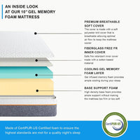 Queen Adjustable Bed with 10 Inch Gel Memory Foam Sleep System, Massage, Zero Gravity, Anti-Snore, Programmable Memory Positions, USB, Underbed Lighting, Zero Clearance