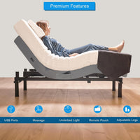 Queen Adjustable Bed with 10 Inch Gel Memory Foam Sleep System, Massage, Zero Gravity, Anti-Snore, Programmable Memory Positions, USB, Underbed Lighting, Zero Clearance