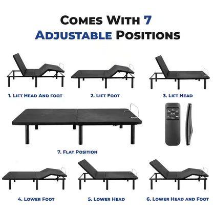 Black, Twin XL, Height Electric Adjustable Bed Frame Base with Wireless Remote Control