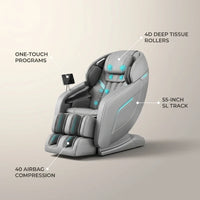 Massage Chair Built for Full Body Recovery, 4D Zero Gravity Reclining, 55-Inch SL Track, 40 Air Bags — Feature Infographic
